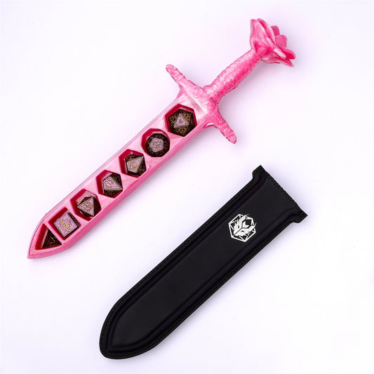 Rose Dagger Dice Case with sheath cover - Pink