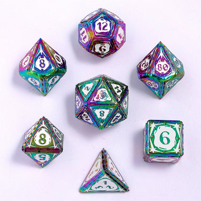 Sorcerer Solid Metal RPG Dice Set - Rainbow w/White