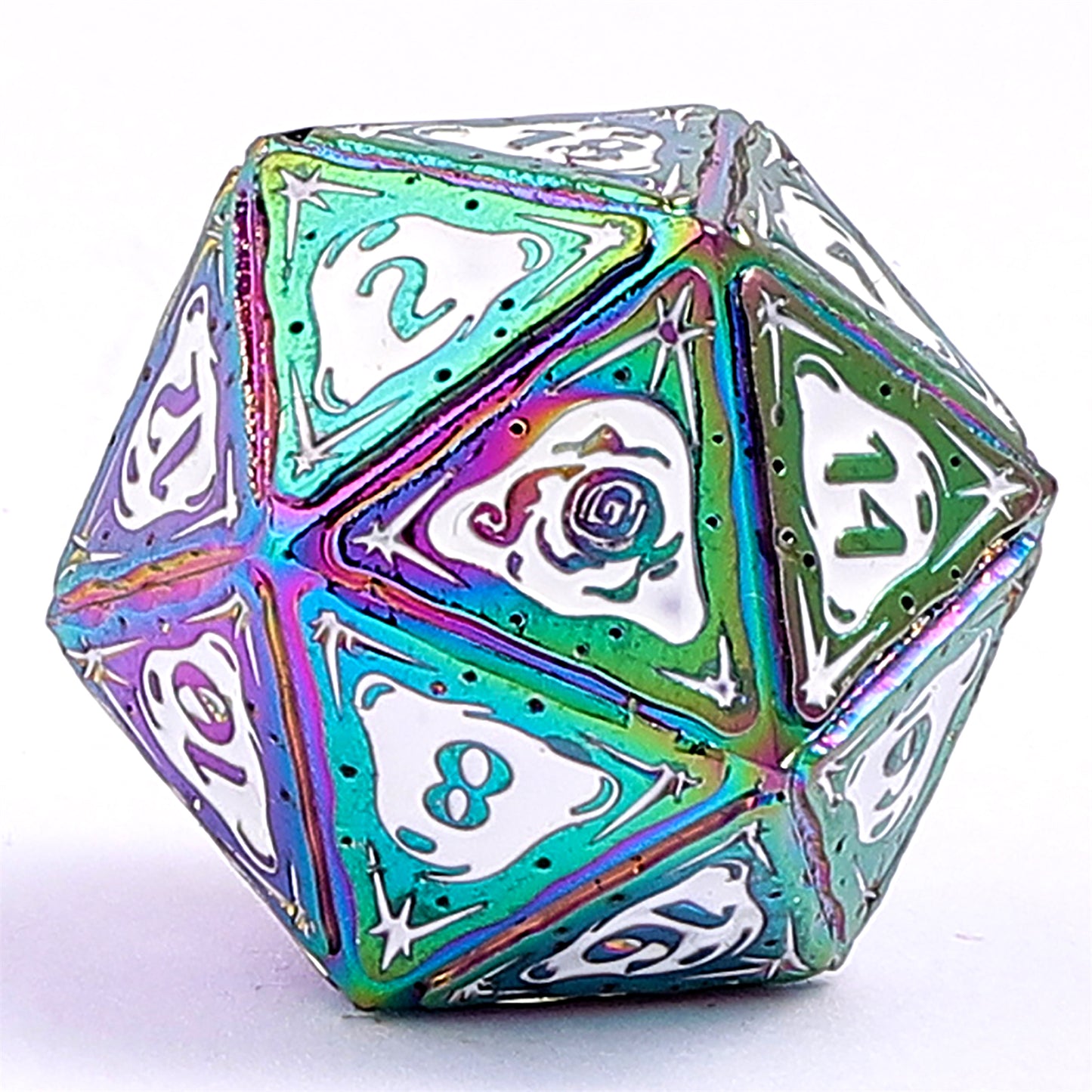 Sorcerer Solid Metal RPG Dice Set - Rainbow w/White