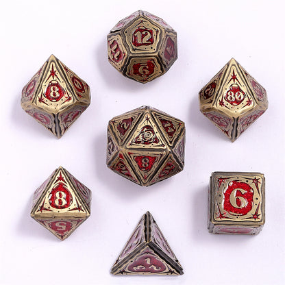 Sorcerer Solid Metal RPG Dice Set - Ancient Bronze w/Red Glitter