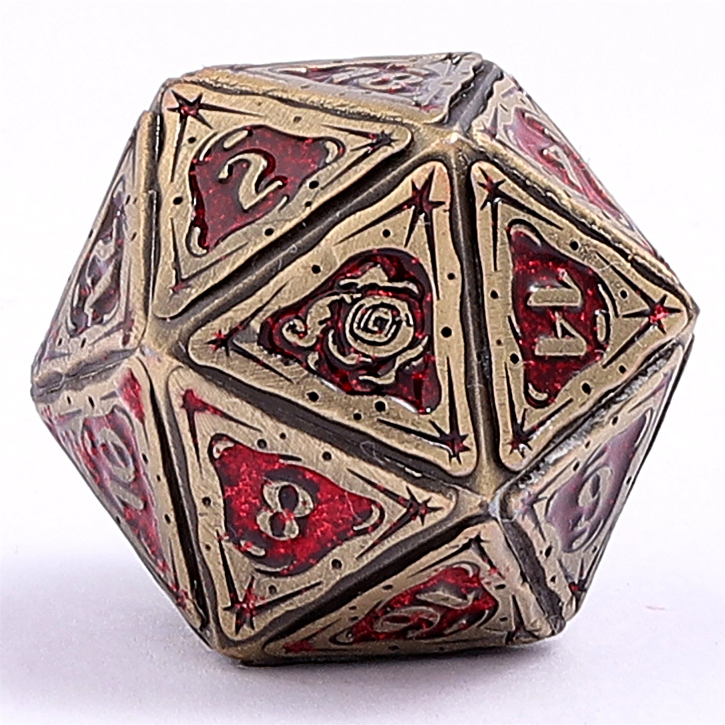 Sorcerer Solid Metal RPG Dice Set - Ancient Bronze w/Red Glitter