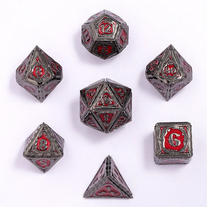 Sorcerer Solid Metal RPG Dice Set - Gunmetal w/Red Glitter