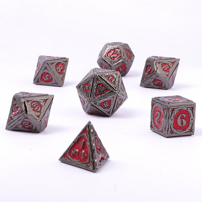 Sorcerer Solid Metal RPG Dice Set - Gunmetal w/Red Glitter