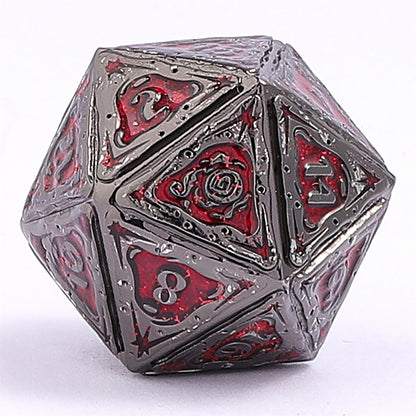 Sorcerer Solid Metal RPG Dice Set - Gunmetal w/Red Glitter
