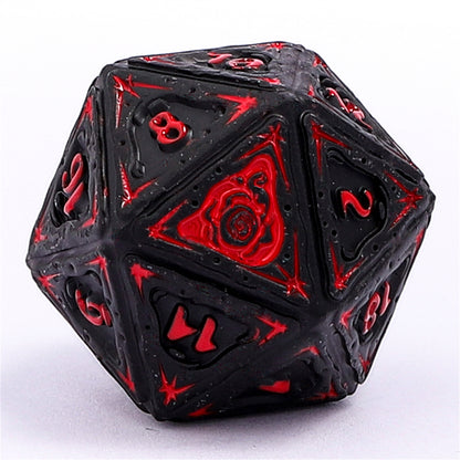 Sorcerer Solid Metal RPG Dice Set - Matt Black w/Red - HYMGHO Dice 