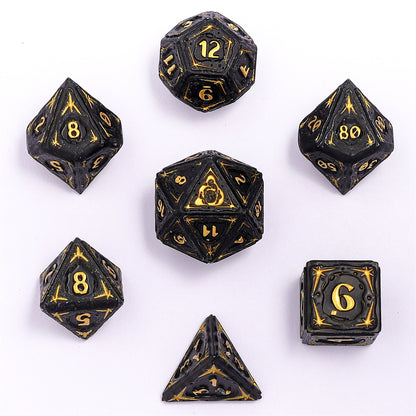 Sorcerer Solid Metal RPG Dice Set - Matt Black w/Gold