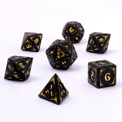 Sorcerer Solid Metal RPG Dice Set - Matt Black w/Gold