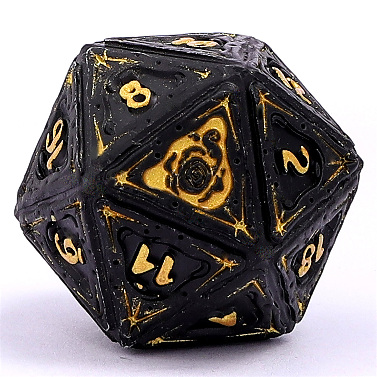 Sorcerer Solid Metal RPG Dice Set - Matt Black w/Gold