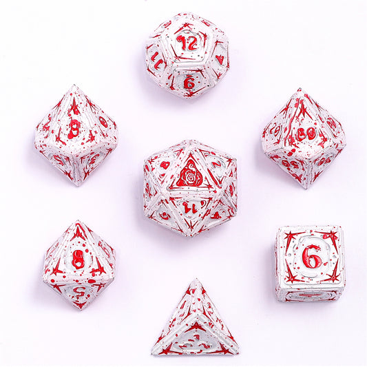 Sorcerer Solid Metal RPG Dice Set - Matt White/Blood Spatter