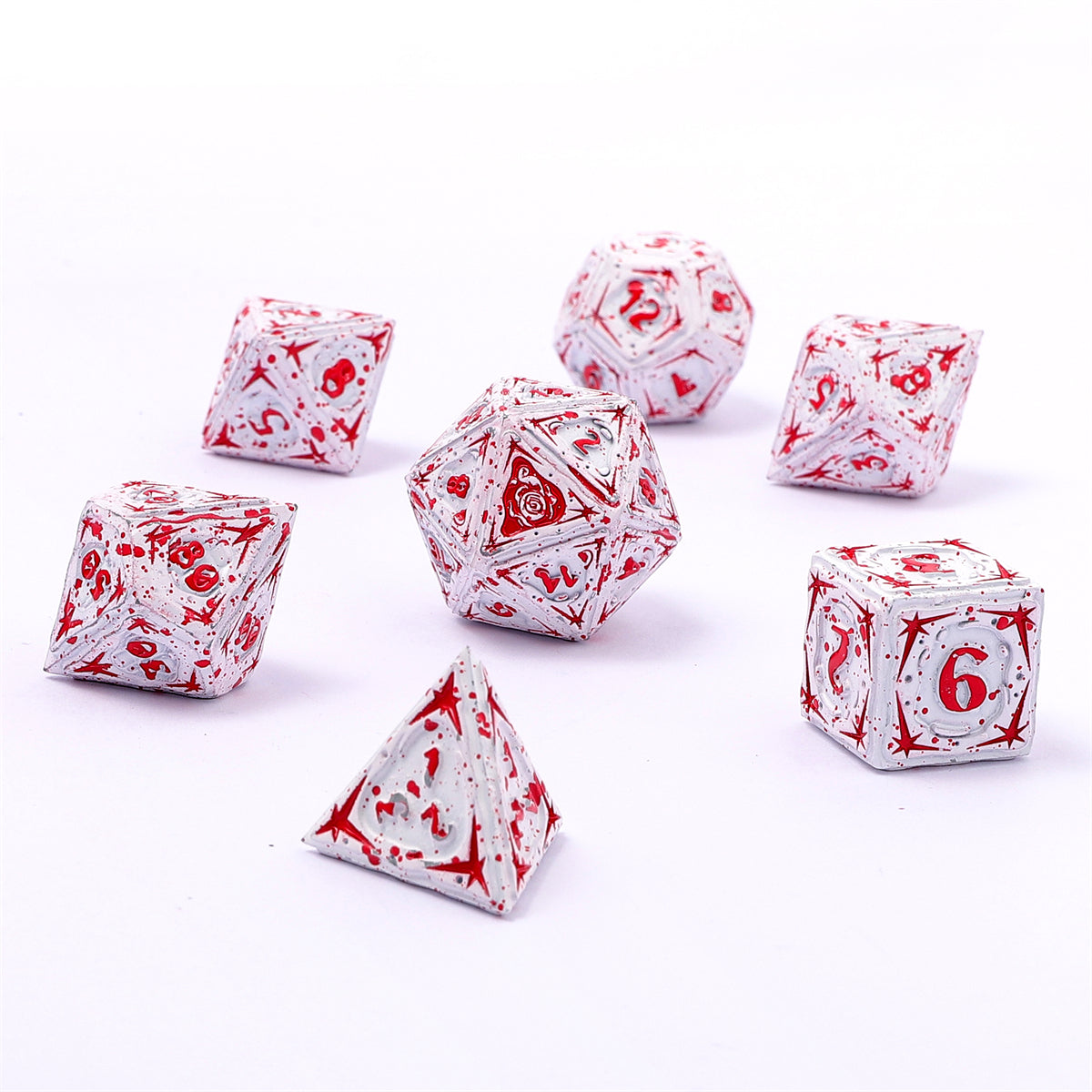 Sorcerer Solid Metal RPG Dice Set - Matt White/Blood Spatter
