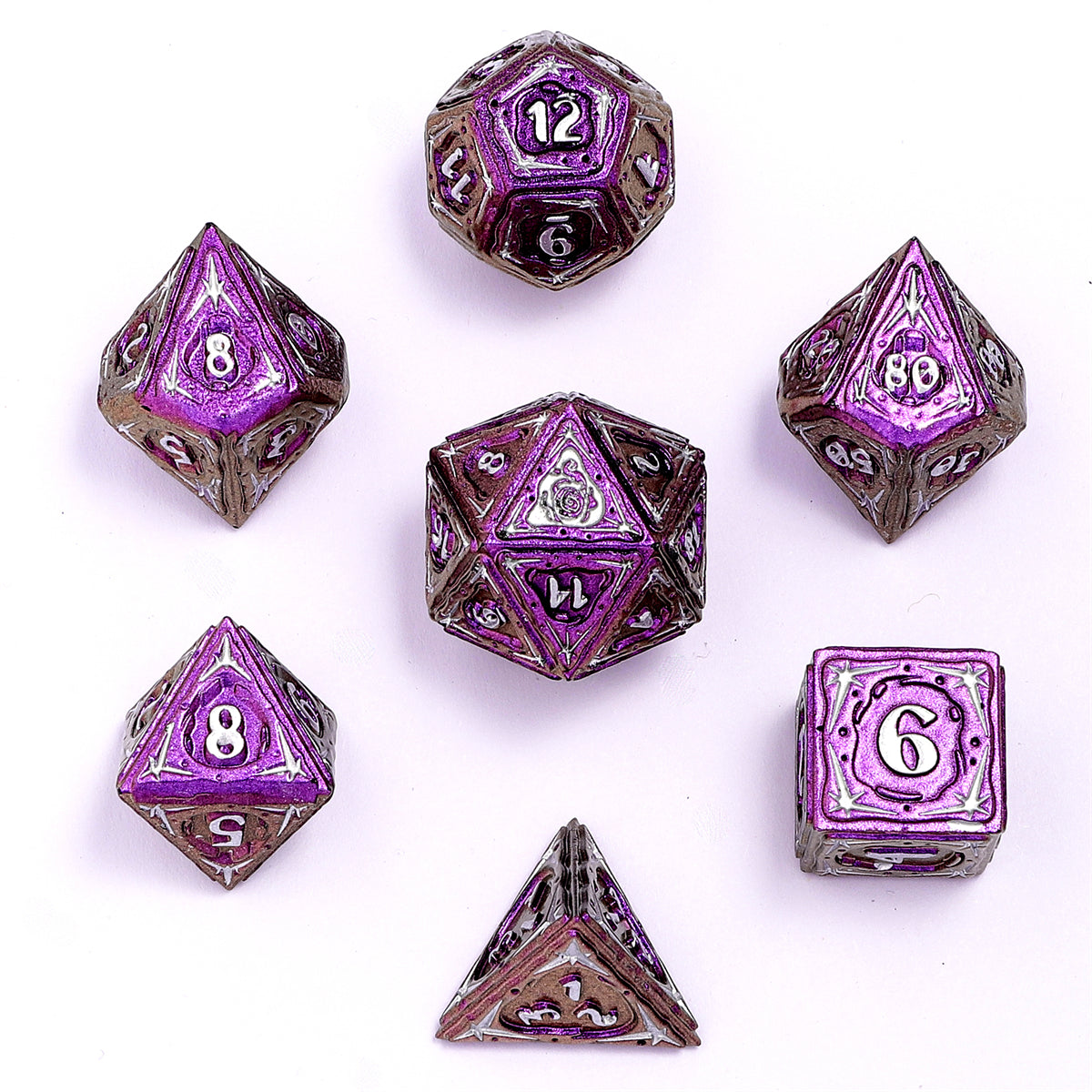 Sorcerer Solid Metal RPG Dice Set - Purple w/Silver