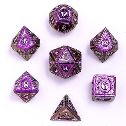 Sorcerer Solid Metal RPG Dice Set - Purple w/Silver