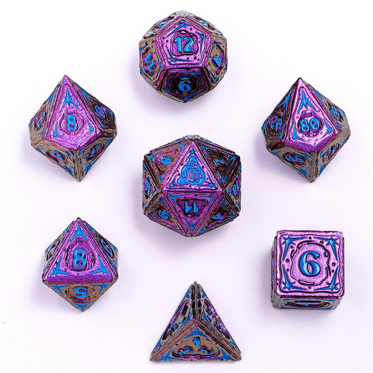 Sorcerer Solid Metal RPG Dice Set - Purple w/Blue