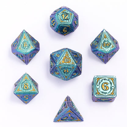 Sorcerer Solid Metal RPG Dice Set - Teal w/Gold