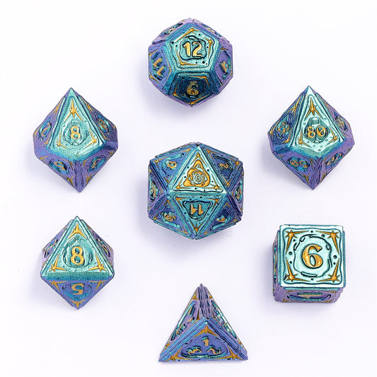 Sorcerer Solid Metal RPG Dice Set - Teal w/Gold