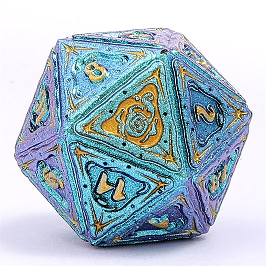 Sorcerer Solid Metal RPG Dice Set - Teal w/Gold