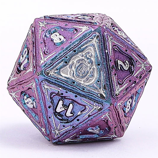 Sorcerer Solid Metal RPG Dice Set - Chameleon Blue w/Silver