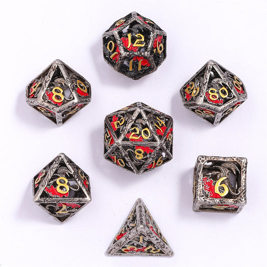 Dragon's Hymn Hollow Metal Dice Set - Ancient Silver