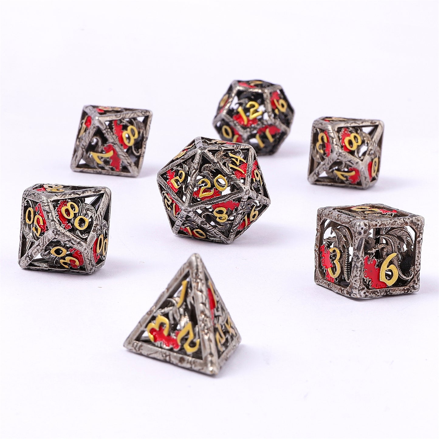 Dragon's Hymn Hollow Metal Dice Set - Ancient Silver