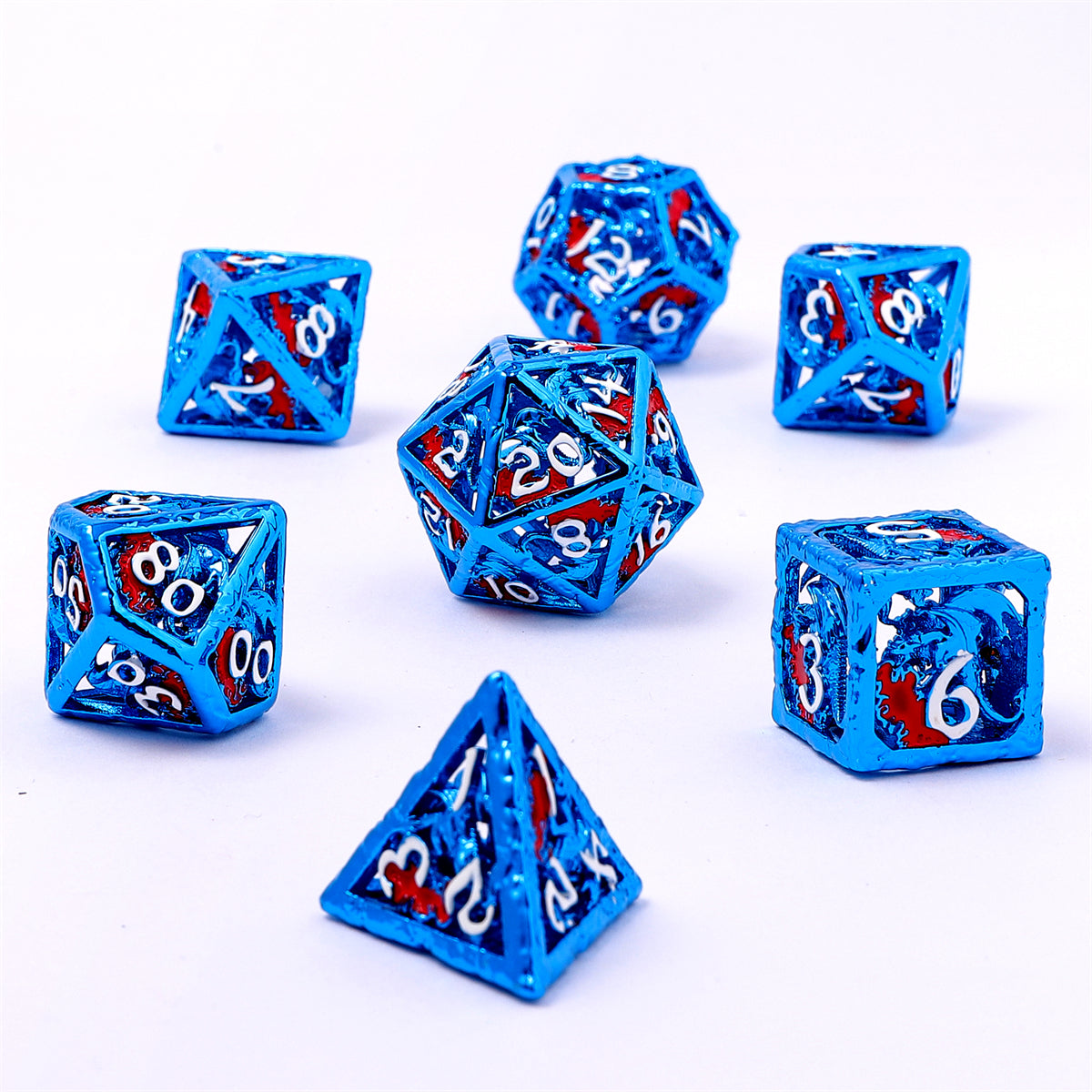 Dragon's Hymn Hollow Metal Dice Set - Blue