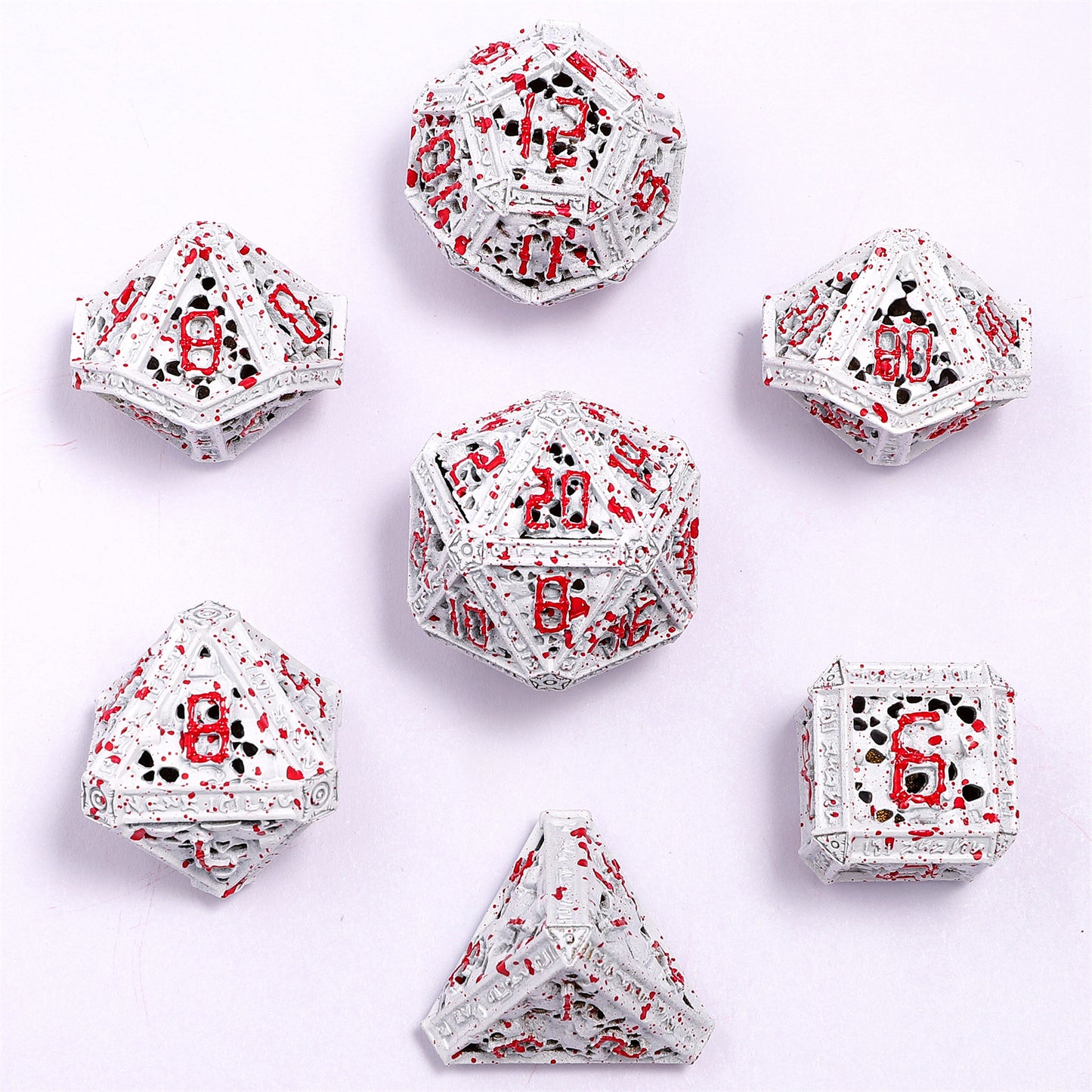 Hollow Metal Necromancer Dice Set - White w/Blood Splatter