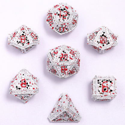 Hollow Metal Necromancer Dice Set - White w/Blood Splatter
