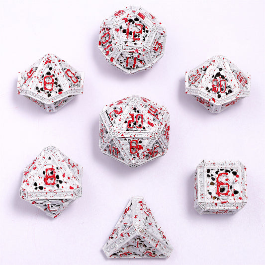 Hollow Metal Necromancer Dice Set - White w/Blood Splatter