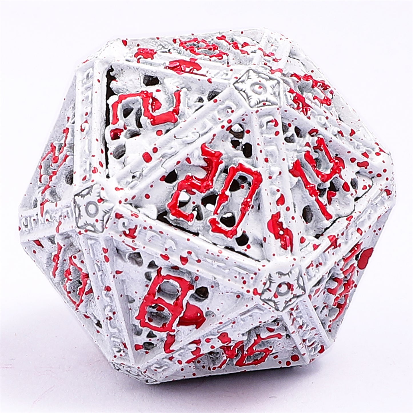 Hollow Metal Necromancer Dice Set - White w/Blood Splatter