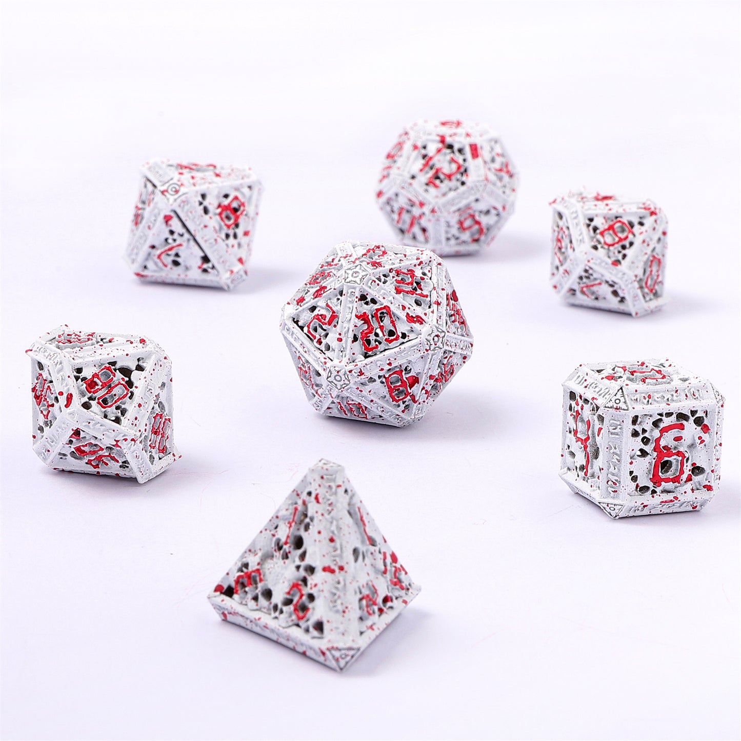 Hollow Metal Necromancer Dice Set - White w/Blood Splatter