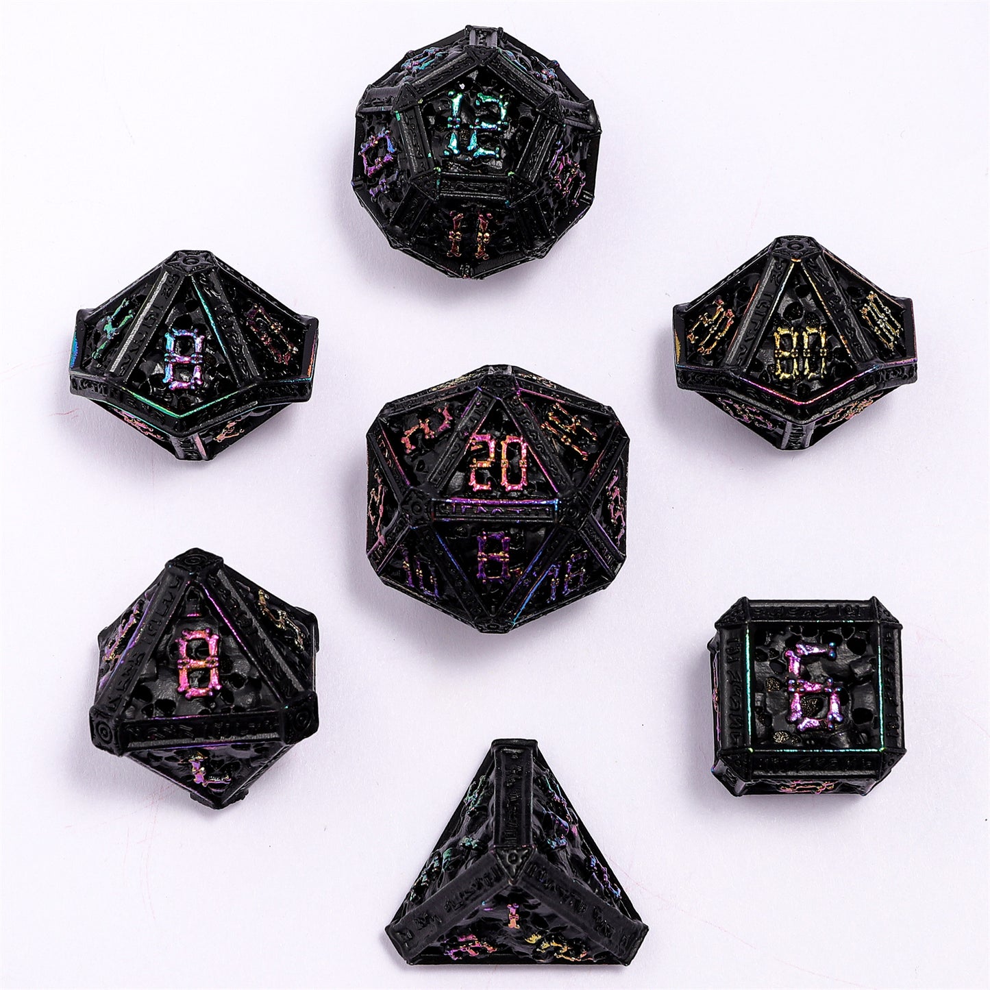 Hollow Metal Necromancer Dice Set - Black w/Chromatic