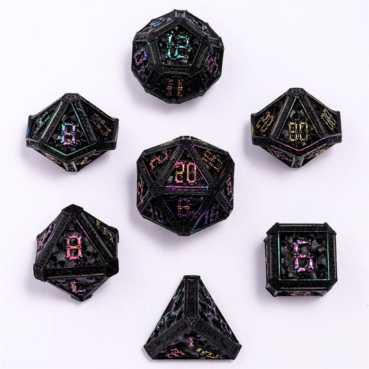 Hollow Metal Necromancer Dice Set - Black w/Chromatic