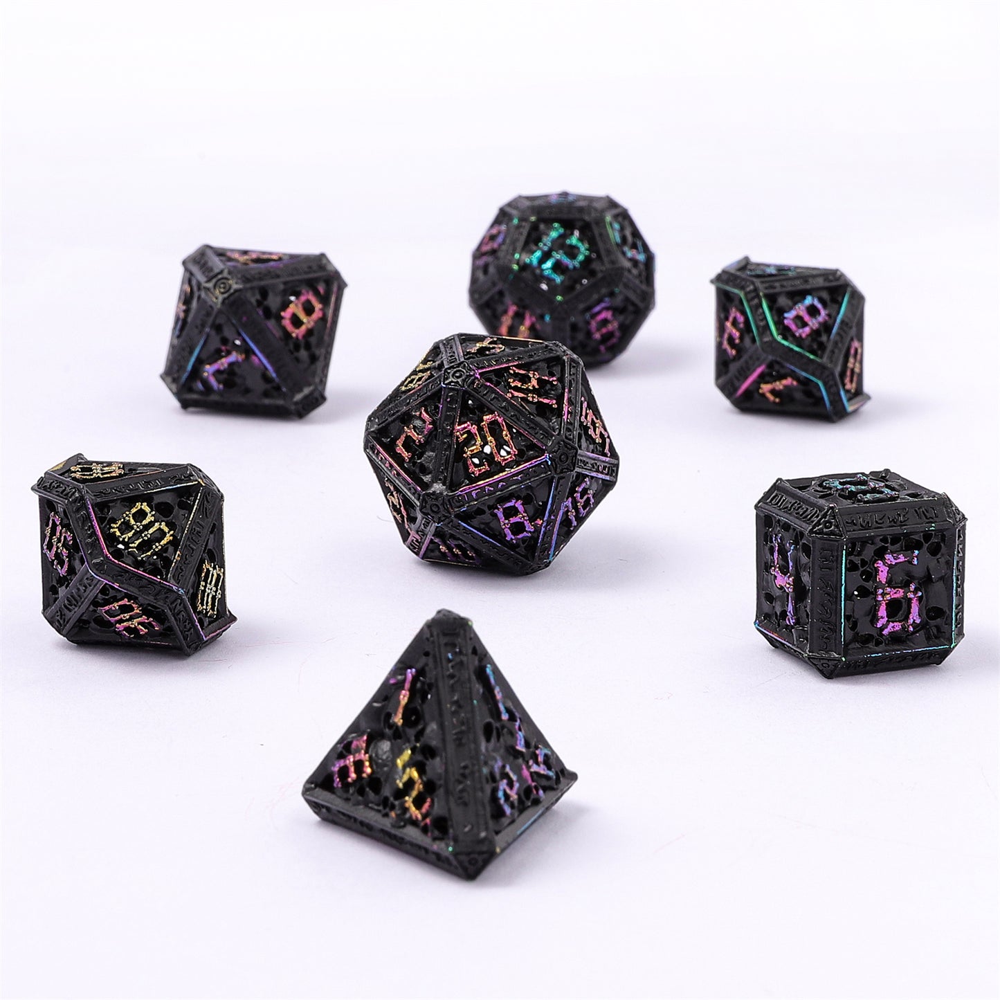 Hollow Metal Necromancer Dice Set - Black w/Chromatic