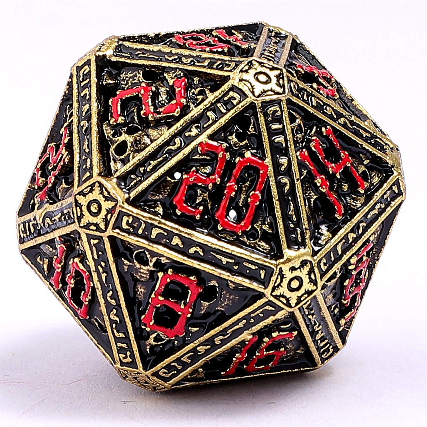 Hollow Metal Necromancer Dice Set - Gold w/Red