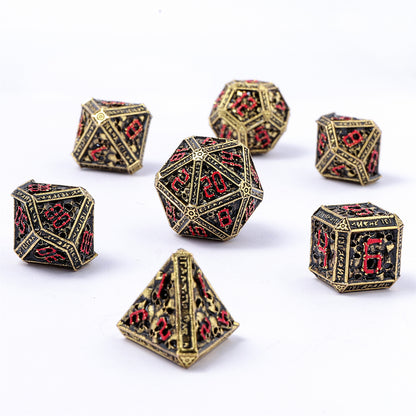 Hollow Metal Necromancer Dice Set - Gold w/Red