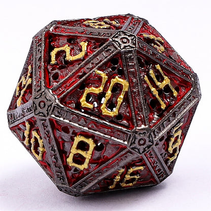 Hollow Metal Necromancer Dice Set - Gunmetal w/Gold And Red