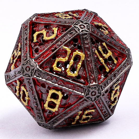 Hollow Metal Necromancer Dice Set - Gunmetal w/Gold And Red