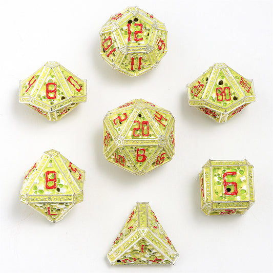 Hollow Metal Necromancer Dice Set - Glow In The Dark Green