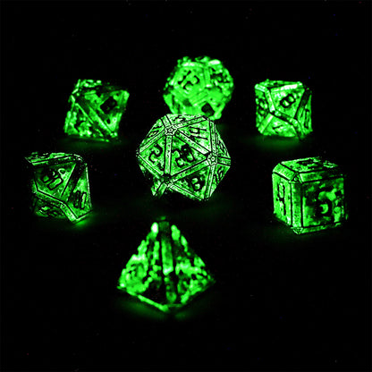 Hollow Metal Necromancer Dice Set - Glow In The Dark Green