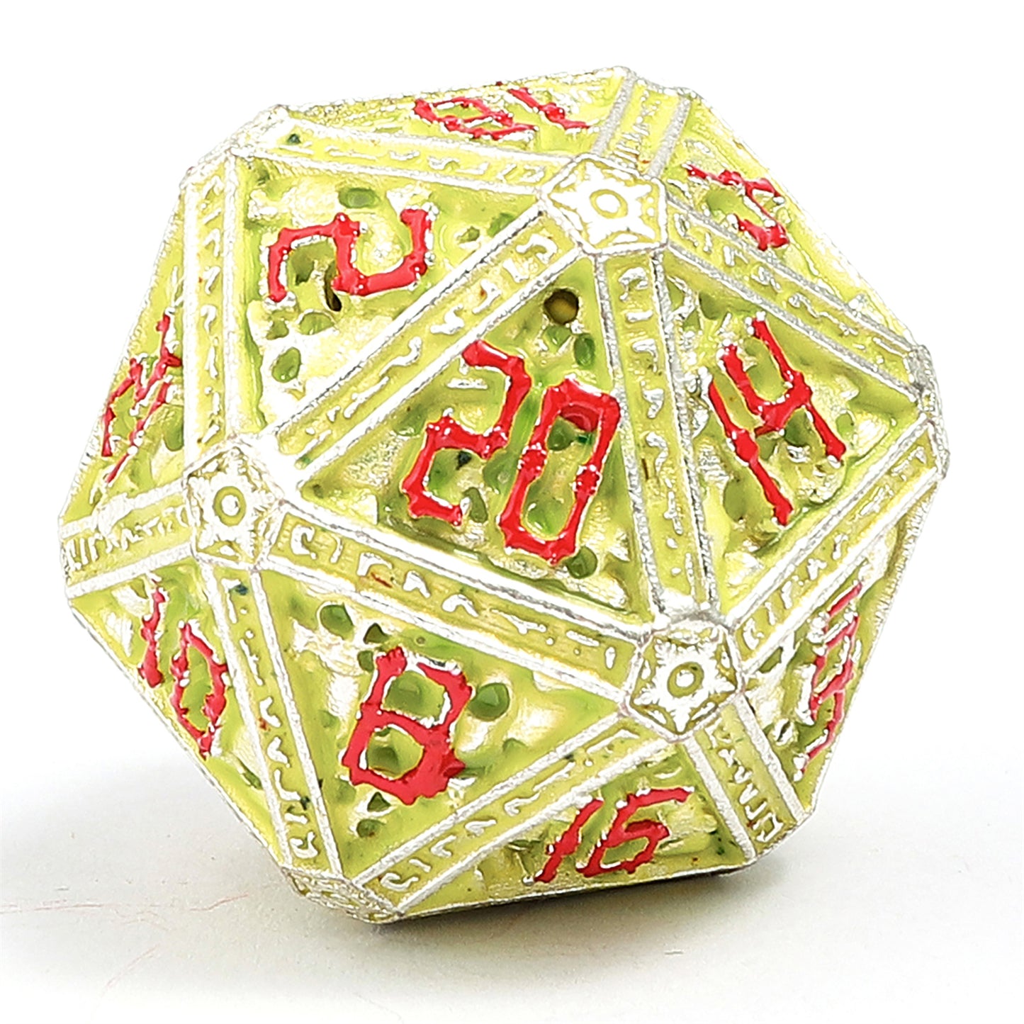 Hollow Metal Necromancer Dice Set - Glow In The Dark Green