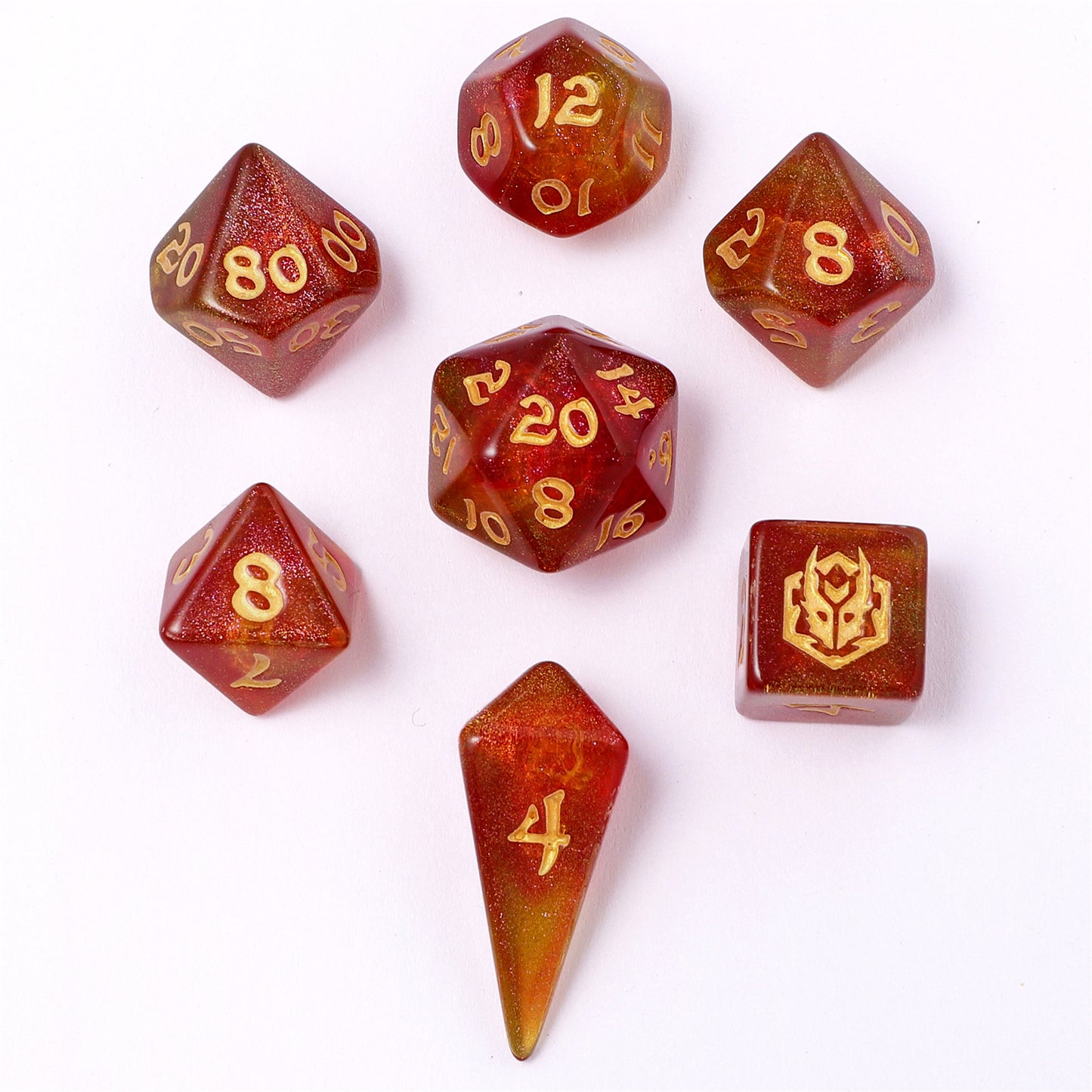 Mini Polymer RPG Dice Set - Phoenix Feather