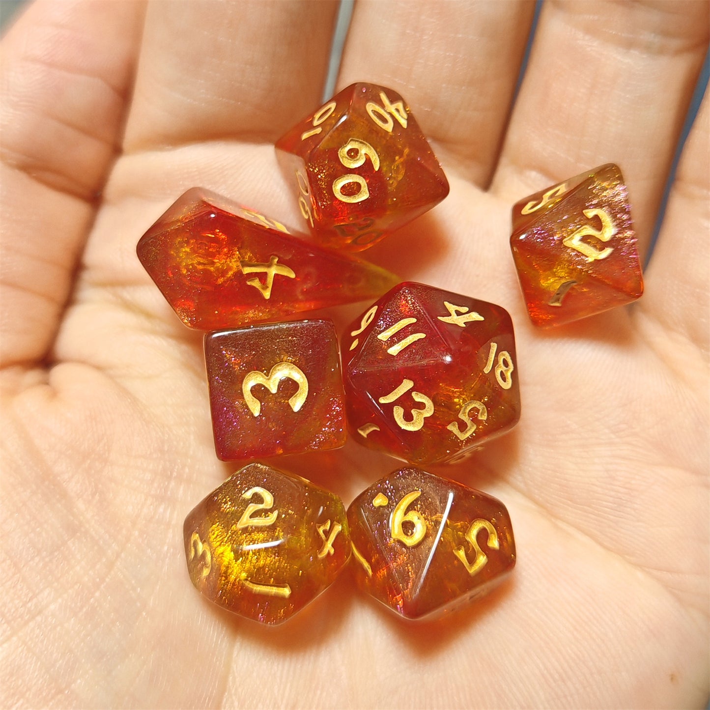 Mini Polymer RPG Dice Set - Phoenix Feather