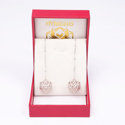 ドラゴンアイ D20 イヤリング - シルバー、ピンク宝石付き