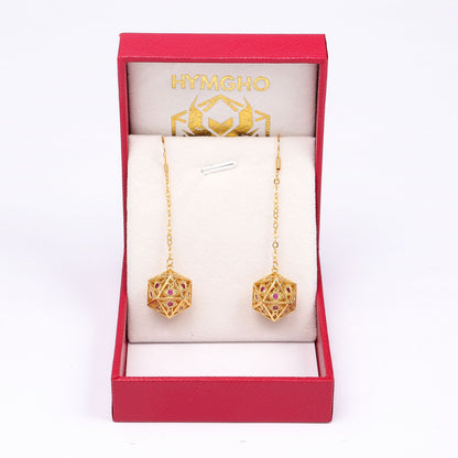 ドラゴンアイ D20 イヤリング - ゴールド、レッドジェム付き