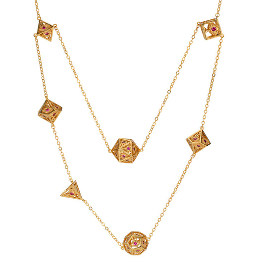 Dragon's eye 7-die necklace-Gold w/Red gems