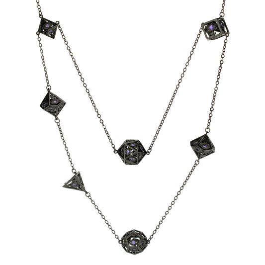 Dragon's eye 7-die necklace-Gunmetal w/Purple gems