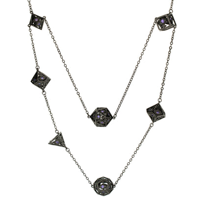Dragon's eye 7-die necklace-Gunmetal w/Purple gems