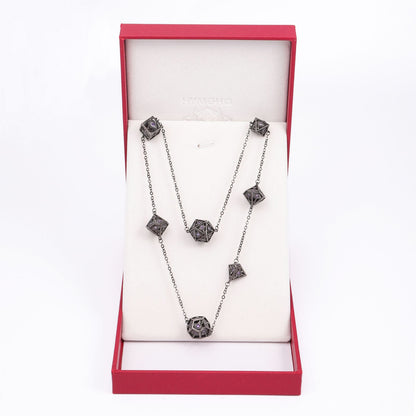 Dragon's eye 7-die necklace-Gunmetal w/Purple gems
