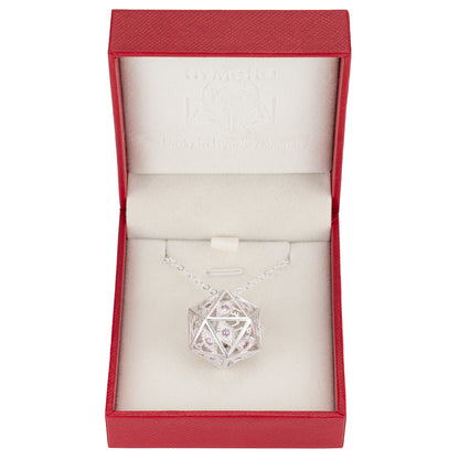 ドラゴンアイ D20 ネックレス - シルバー、ピンク宝石付き