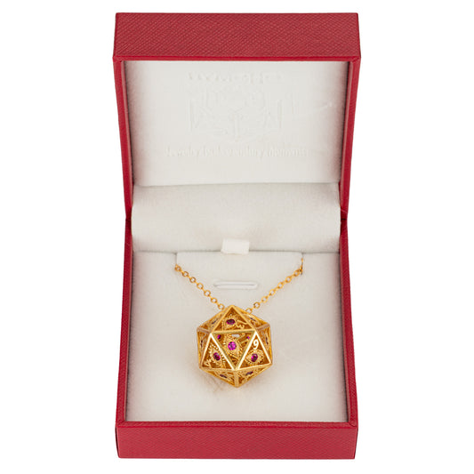 Dragon's eye D20 necklace-Gold w/Red gems