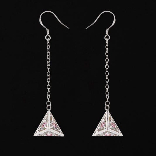 Dragon's eye D4 earrings-Silver w/Pink gems